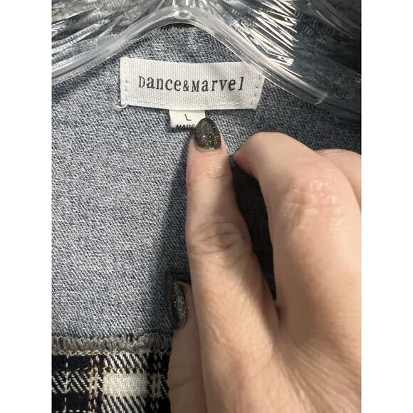 Dance & Marvel | Plaid Hooded Jacket Womens Crop Jean Shacket 90s Grunge-Large - Picture 2 of 6